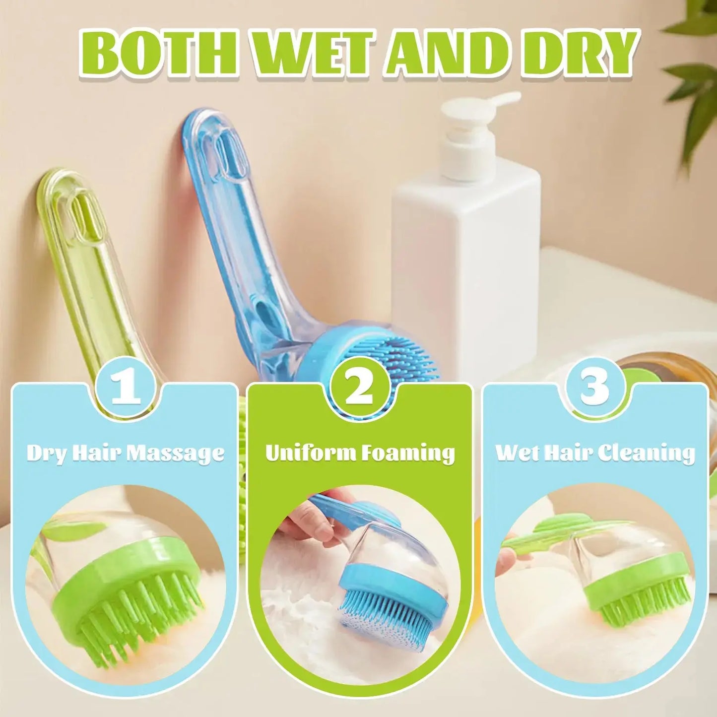 2-in-1 Pet Bath Brush with Integrated Shampoo Dispenser for Dogs and Cats - Ideal for Long and Short Hair Breeds