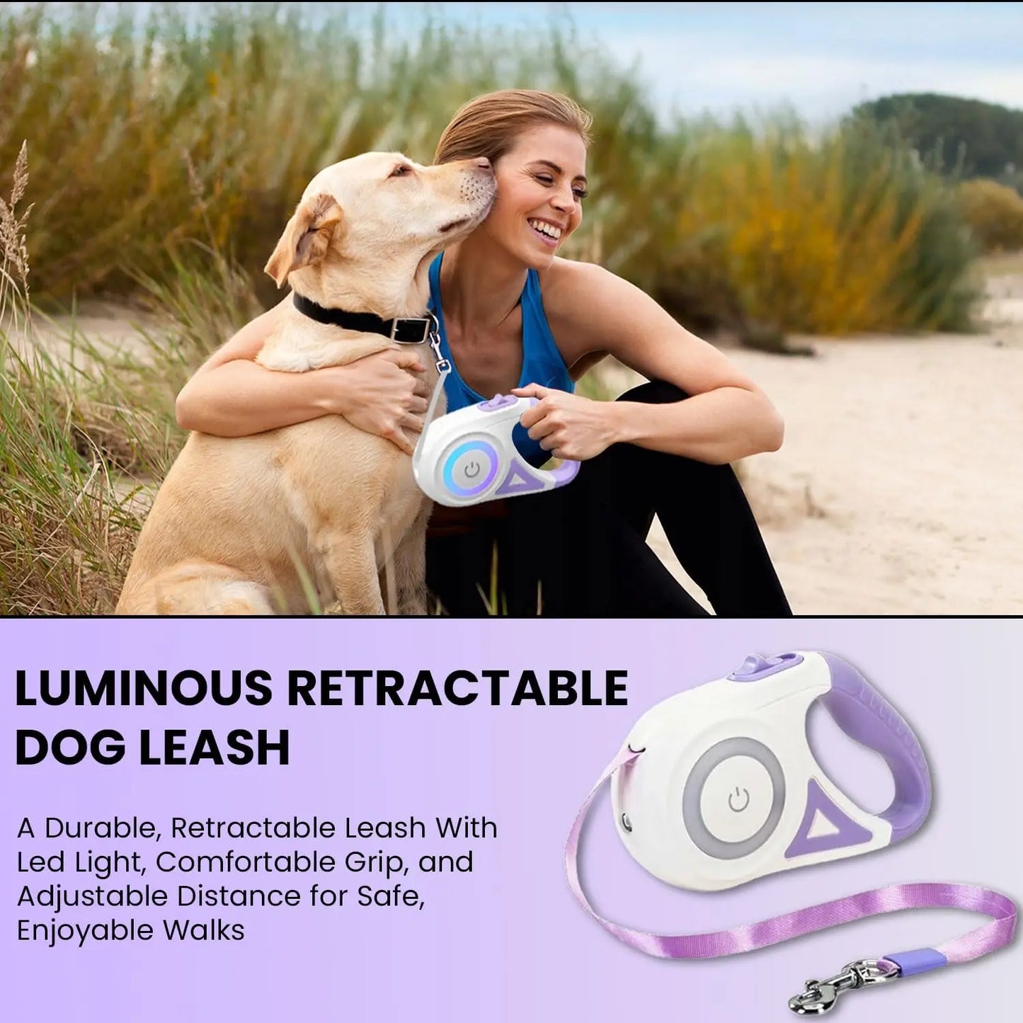 Pawzseek LED Retractable Safety Dog Leash for Small to Medium Dogs up to 110 lbs - Automatic Extendable Design