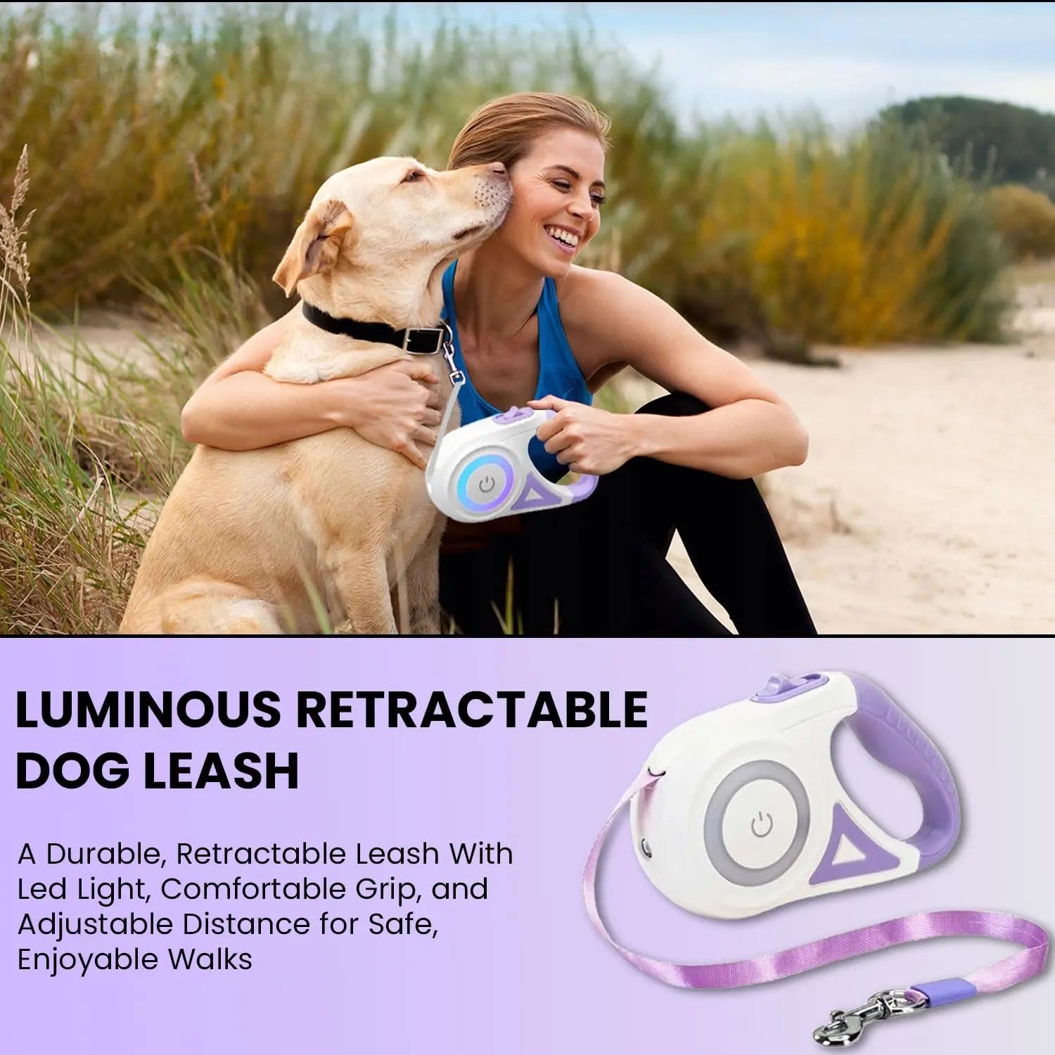 Pawzseek LED Retractable Safety Dog Leash for Small to Medium Dogs up to 110 lbs - Automatic Extendable Design
