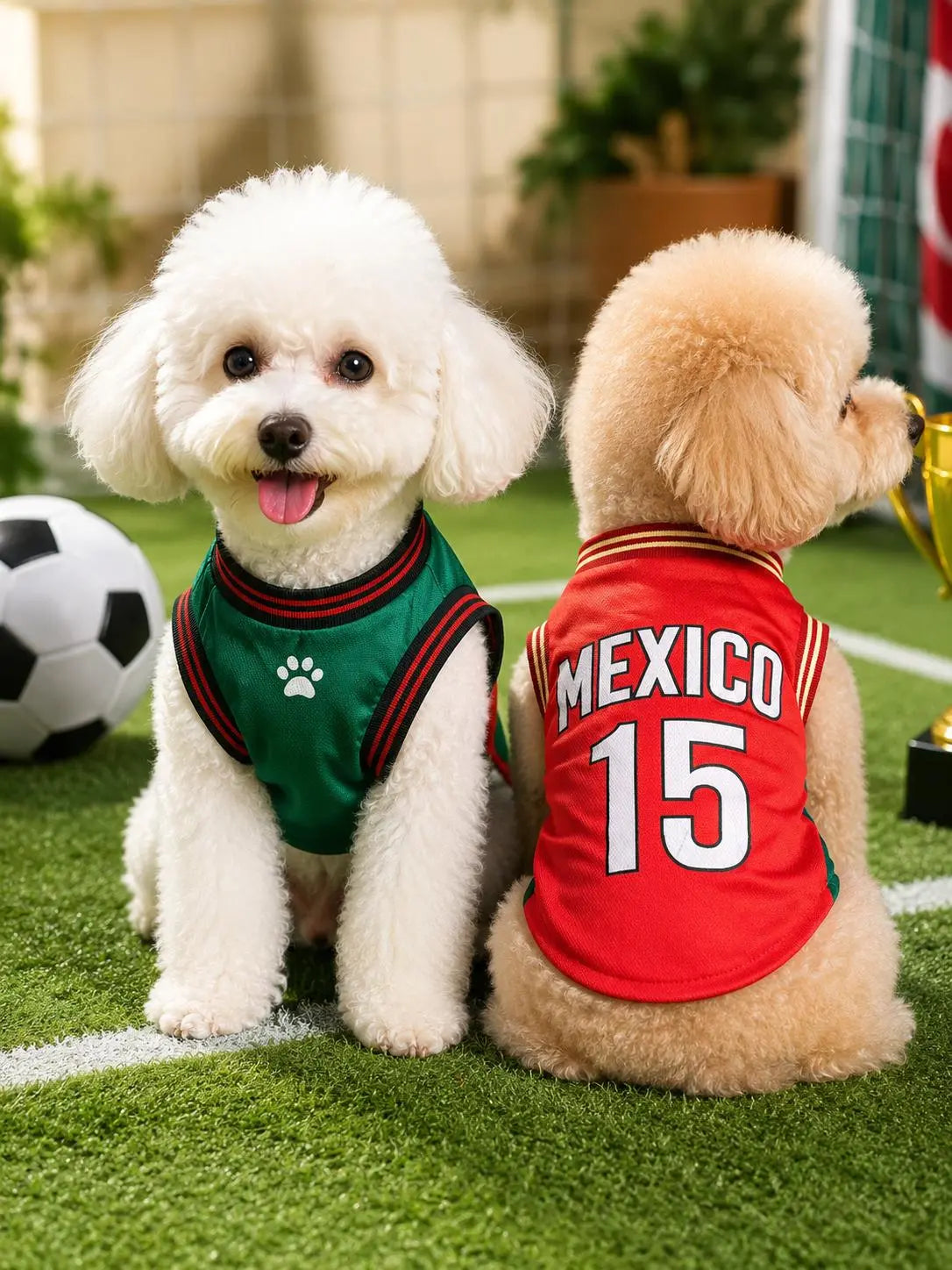 Mexico 15 Pet Jersey Shirt for Dogs and Cats - Breathable Sleeveless Soccer Vest, Lightweight Sports Outfit for Small to Medium Pets, Stylish Mesh Apparel for Daily Wear, Photos, Events, and Game Day