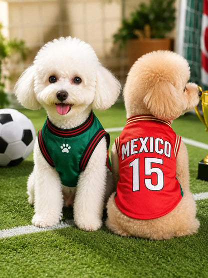 Mexico 15 Pet Jersey Shirt for Dogs and Cats - Breathable Sleeveless Soccer Vest, Lightweight Sports Outfit for Small to Medium Pets, Stylish Mesh Apparel for Daily Wear, Photos, Events, and Game Day