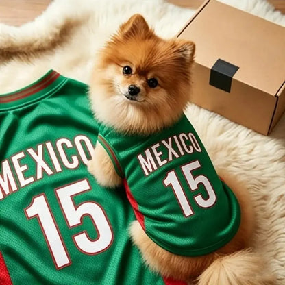 Mexico 15 Pet Jersey Shirt for Dogs and Cats - Breathable Sleeveless Soccer Vest, Lightweight Sports Outfit for Small to Medium Pets, Stylish Mesh Apparel for Daily Wear, Photos, Events, and Game Day