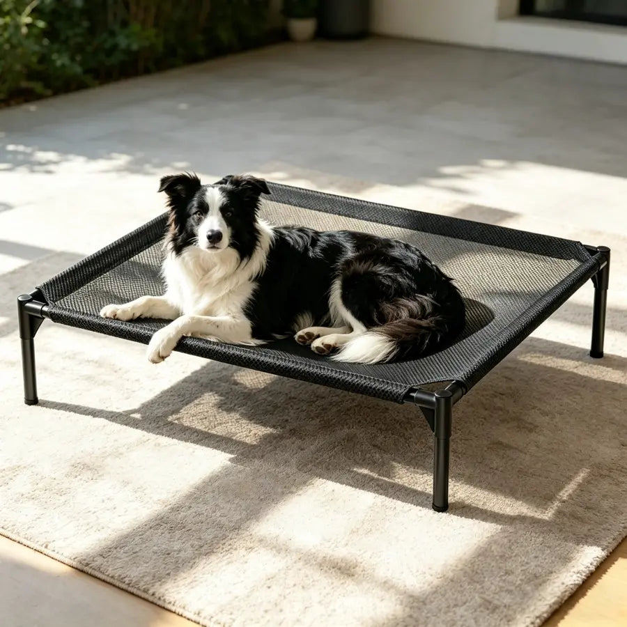 Elevated Dog Bed, Breathable Mesh/Oxford Fabric Cool Dog Bed, Portable Indoor & Outdoor Cooling Raised Cot Pet Hammock Bed Large Sized Dog Easy to Install and Clean Durable Dog Bed Cooling Cot