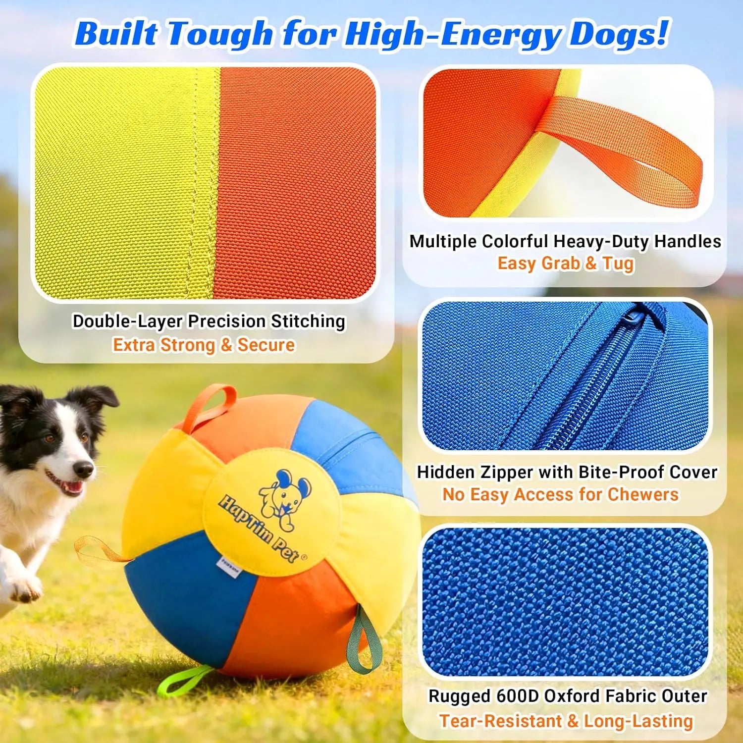 Hap Tim Interactive Herding Ball for Dogs - Durable Outdoor Training Toy for Medium to Large Breeds, Including Corgis, Australian Shepherds, Cattle Dogs, and Border Collies (Not Suitable for Aggressive Chewing)