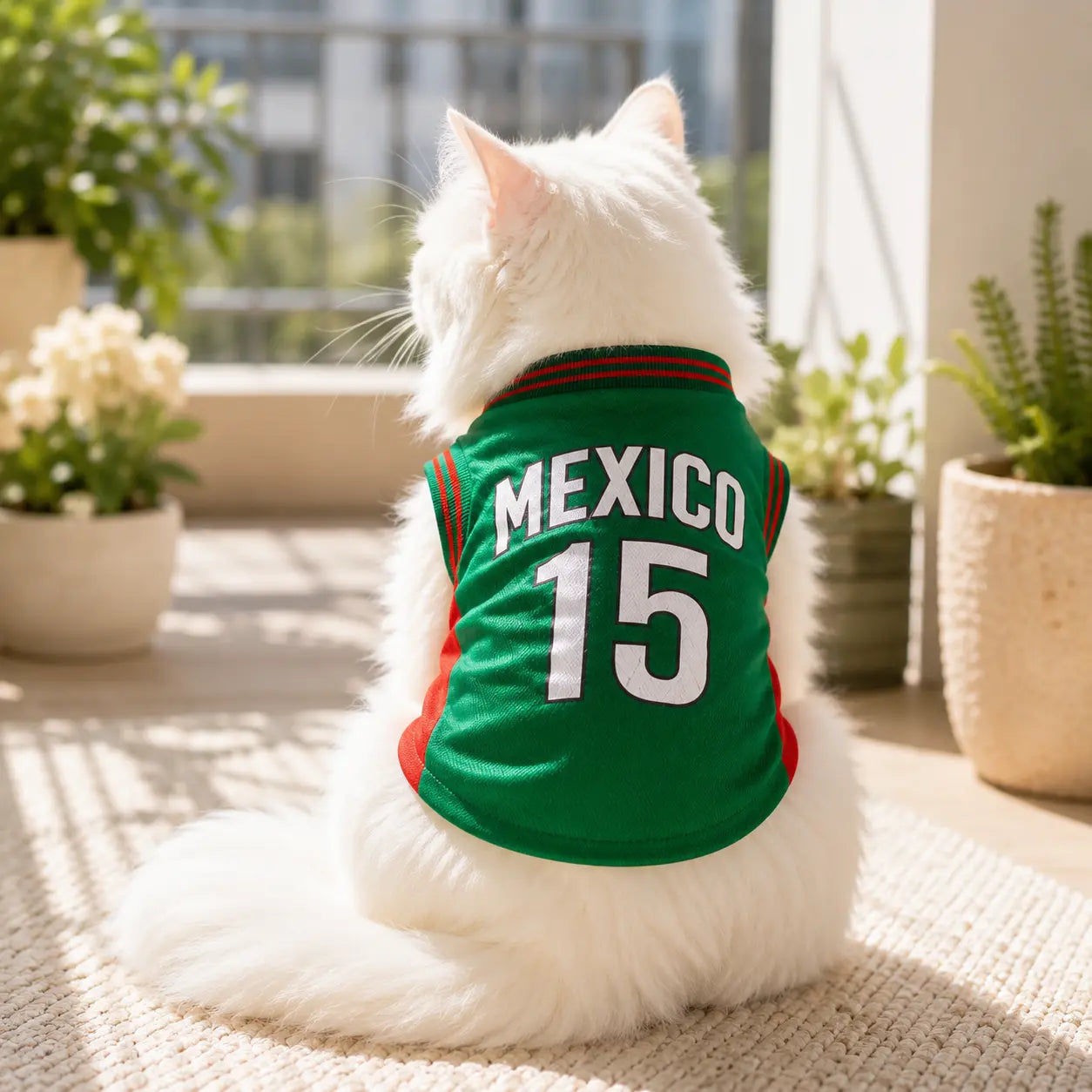 Mexico 15 Pet Jersey Shirt for Dogs and Cats - Breathable Sleeveless Soccer Vest, Lightweight Sports Outfit for Small to Medium Pets, Stylish Mesh Apparel for Daily Wear, Photos, Events, and Game Day