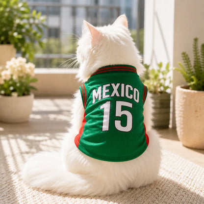 Mexico 15 Pet Jersey Shirt for Dogs and Cats - Breathable Sleeveless Soccer Vest, Lightweight Sports Outfit for Small to Medium Pets, Stylish Mesh Apparel for Daily Wear, Photos, Events, and Game Day