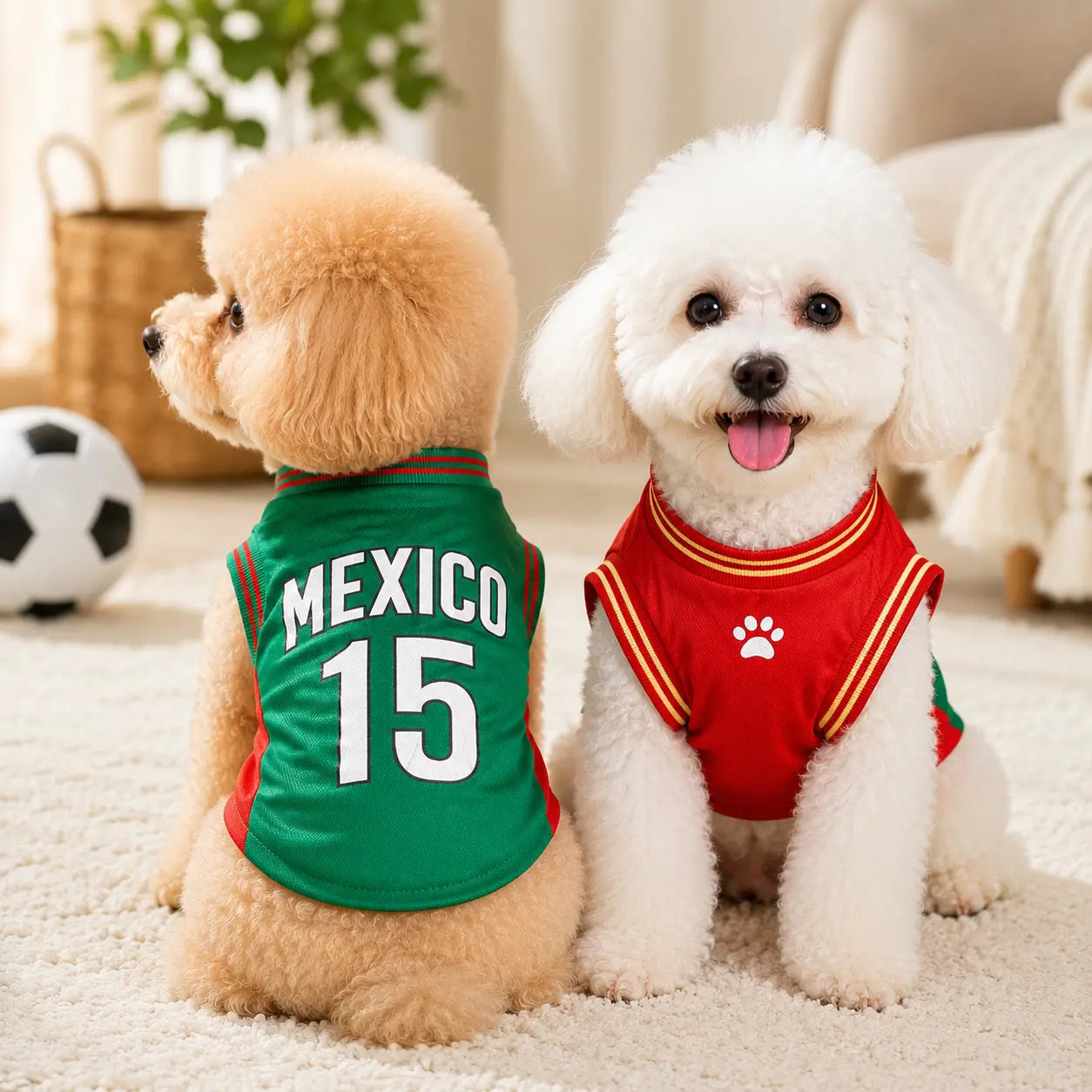 Mexico 15 Pet Jersey Shirt for Dogs and Cats - Breathable Sleeveless Soccer Vest, Lightweight Sports Outfit for Small to Medium Pets, Stylish Mesh Apparel for Daily Wear, Photos, Events, and Game Day