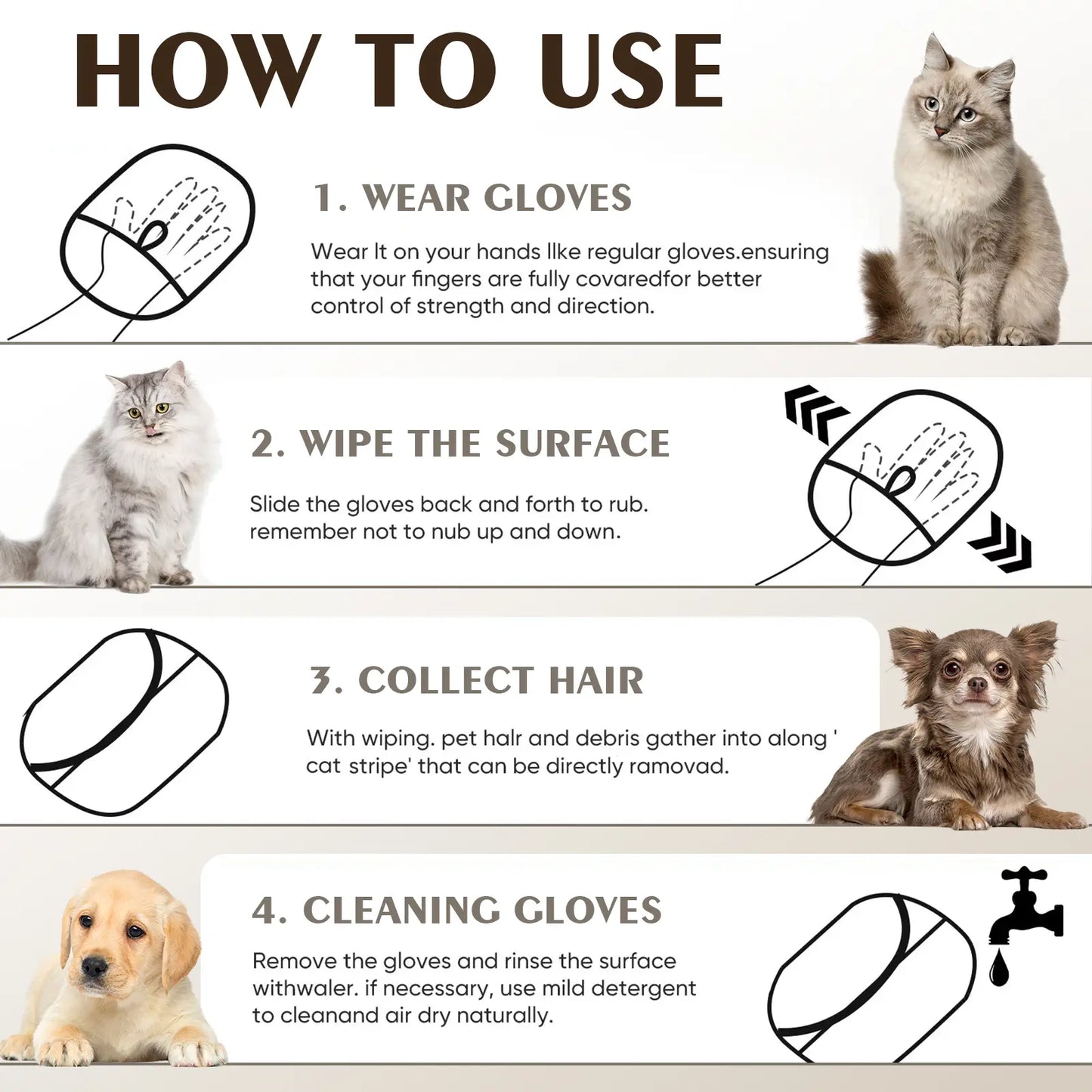 Pet Hair Removal Gloves - Reusable Electrostatic Tool for Effective Grooming and Cleaning of Furniture, Carpets, and Car Seats