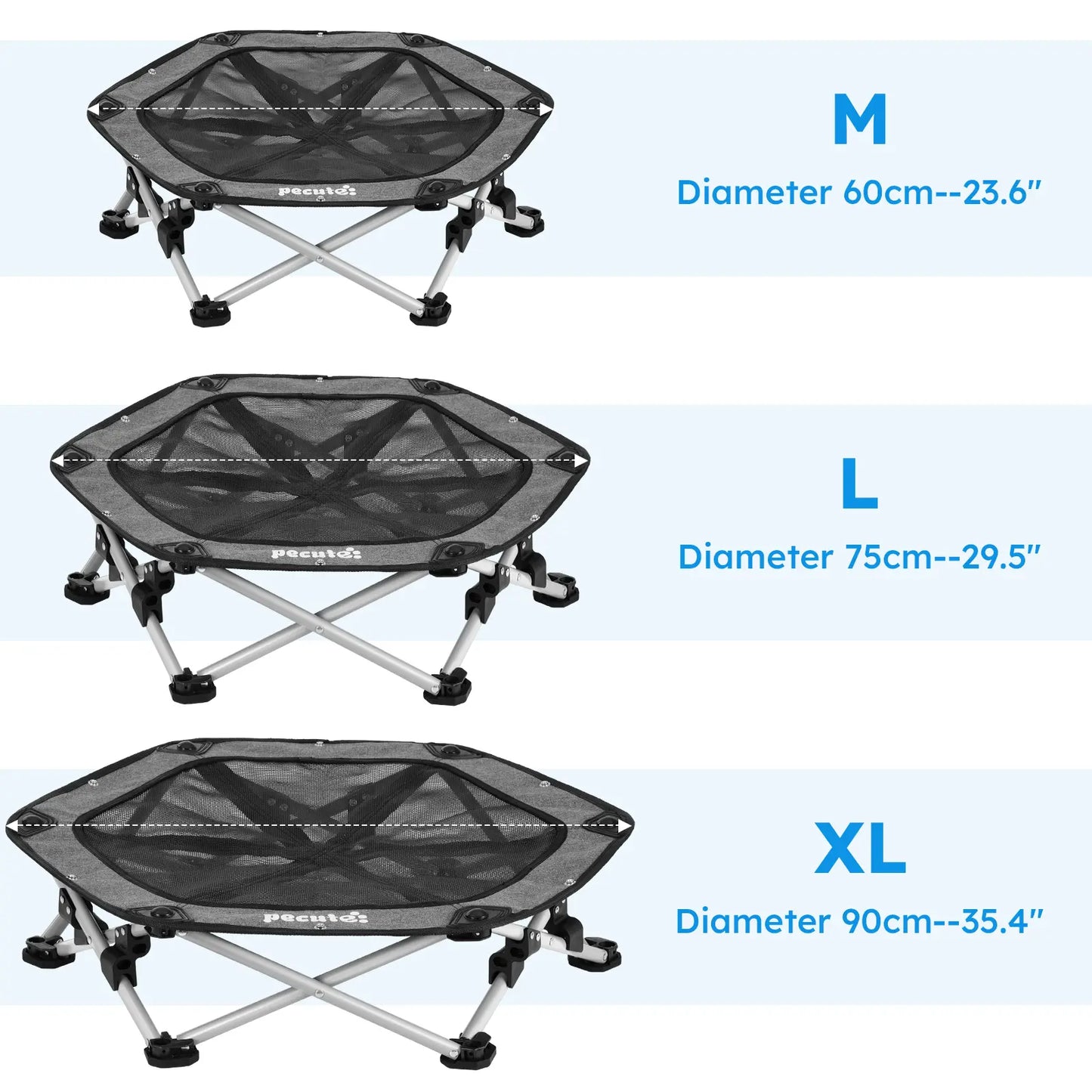 Pecute Elevated Dog Bed with Cooling Blanket - 16Mm Foldable Portable Steel Frame, Hose-Cleanable Mesh Saves Time, 60Kg Weight Capacity, Fold Back in 3S, Storage Bag, for Small Dogs Poodle, Patio Camping Outdoor Pet Cot, Plain