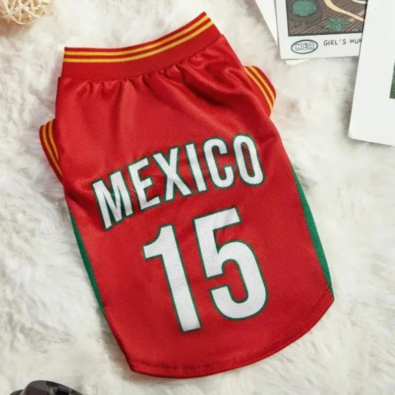 Mexico 15 Pet Jersey Shirt for Dogs and Cats - Breathable Sleeveless Soccer Vest, Lightweight Sports Outfit for Small to Medium Pets, Stylish Mesh Apparel for Daily Wear, Photos, Events, and Game Day