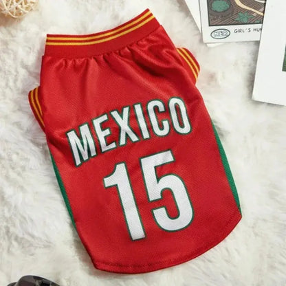 Mexico 15 Pet Jersey Shirt for Dogs and Cats - Breathable Sleeveless Soccer Vest, Lightweight Sports Outfit for Small to Medium Pets, Stylish Mesh Apparel for Daily Wear, Photos, Events, and Game Day