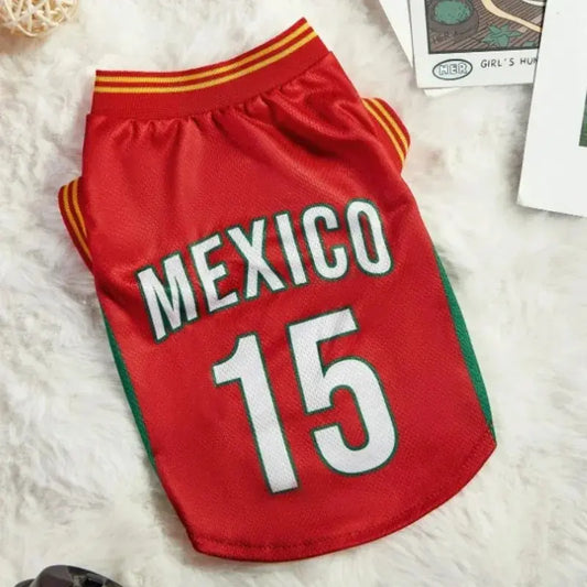 Mexico 15 Pet Jersey Shirt for Dogs and Cats - Breathable Sleeveless Soccer Vest, Lightweight Sports Outfit for Small to Medium Pets, Stylish Mesh Apparel for Daily Wear, Photos, Events, and Game Day