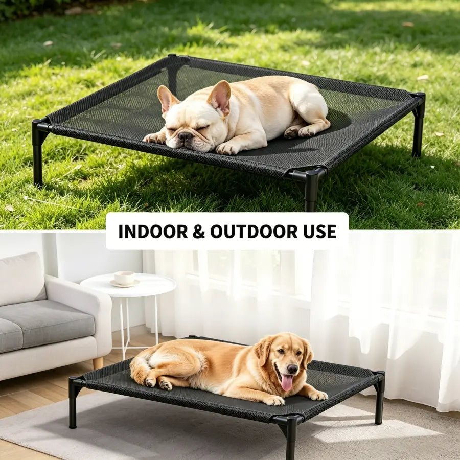 Elevated Dog Bed, Breathable Mesh/Oxford Fabric Cool Dog Bed, Portable Indoor & Outdoor Cooling Raised Cot Pet Hammock Bed Large Sized Dog Easy to Install and Clean Durable Dog Bed Cooling Cot