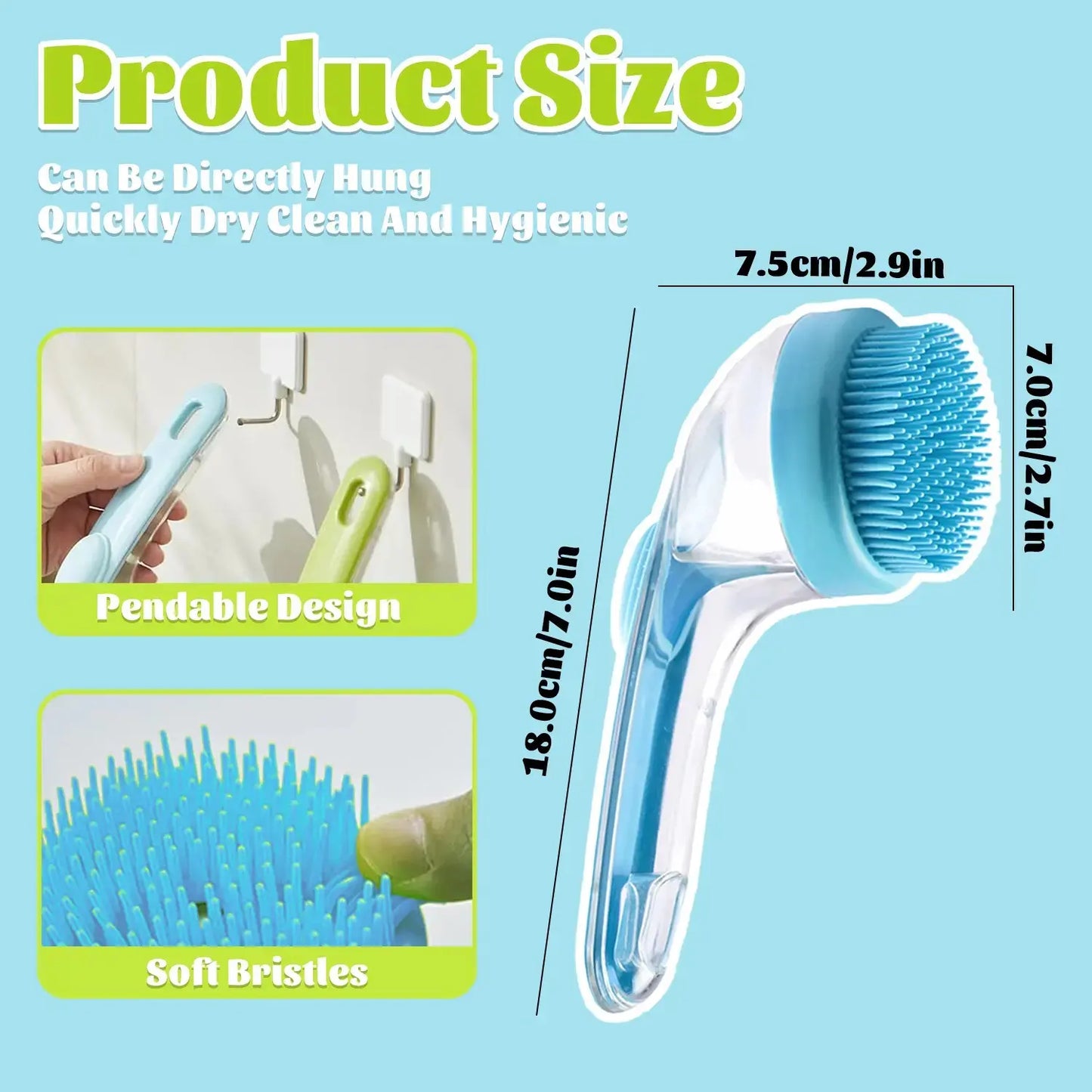 2-in-1 Pet Bath Brush with Integrated Shampoo Dispenser for Dogs and Cats - Ideal for Long and Short Hair Breeds