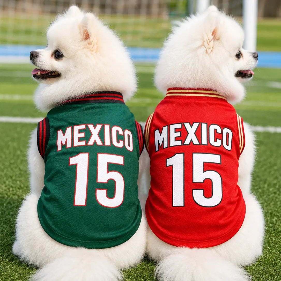Mexico 15 Pet Jersey Shirt for Dogs and Cats - Breathable Sleeveless Soccer Vest, Lightweight Sports Outfit for Small to Medium Pets, Stylish Mesh Apparel for Daily Wear, Photos, Events, and Game Day
