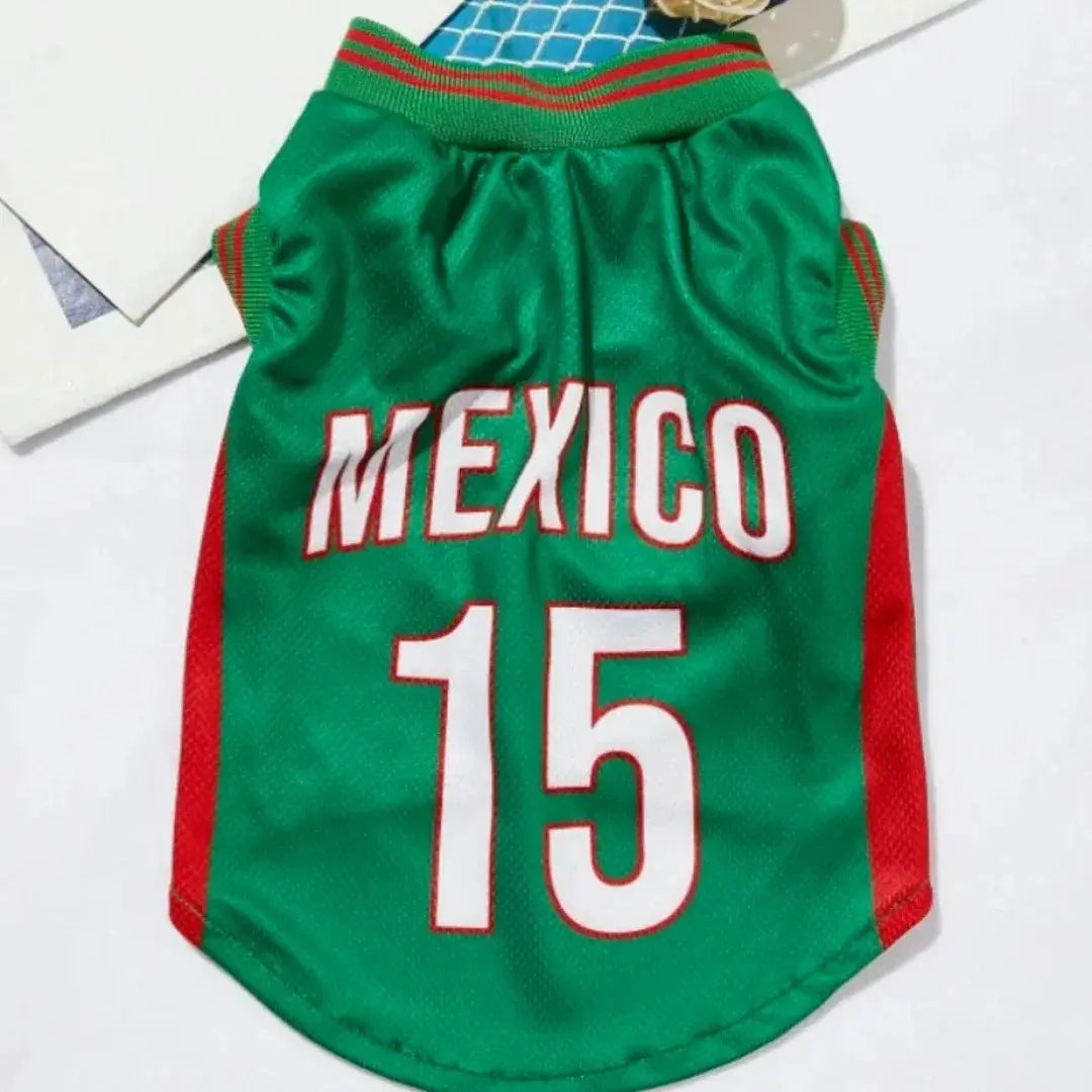 Mexico 15 Pet Jersey Shirt for Dogs and Cats - Breathable Sleeveless Soccer Vest, Lightweight Sports Outfit for Small to Medium Pets, Stylish Mesh Apparel for Daily Wear, Photos, Events, and Game Day
