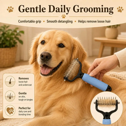 Pet Detangling Comb for Dogs and Cats,Stainless Steel Pet Grooming Tool for Loose Hair Removal,Light Mats, Tangles,Shedding and Daily Coat Care