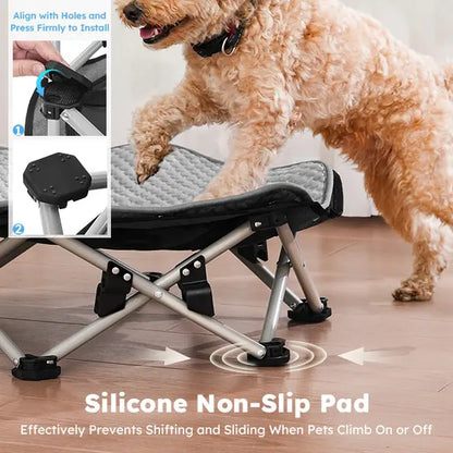 Pecute Elevated Dog Bed with Cooling Blanket - 16Mm Foldable Portable Steel Frame, Hose-Cleanable Mesh Saves Time, 60Kg Weight Capacity, Fold Back in 3S, Storage Bag, for Small Dogs Poodle, Patio Camping Outdoor Pet Cot, Plain