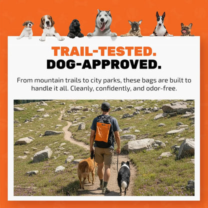 Cleanwaste Waggy Baggy Adventure-Ready Dog Waste Bags with Smell-Proof Dual Bag System and Convenient Carry Handle, 10 Count