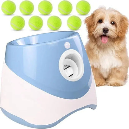Dog Automatic Ball Launcher - Auto Launch, PVC Material, 3 Distances, 2200Mah Li-Ion Battery, 3 Tennis Balls Included, Supervised Use, Indoor/Outdoor Interactive Indoor Training Toy for Small-Medium Dogs, Indoor Training Ball