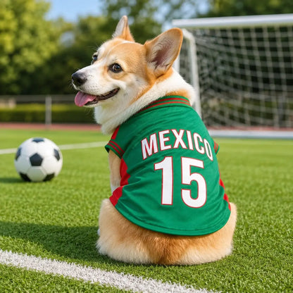 Mexico 15 Pet Jersey Shirt for Dogs and Cats - Breathable Sleeveless Soccer Vest, Lightweight Sports Outfit for Small to Medium Pets, Stylish Mesh Apparel for Daily Wear, Photos, Events, and Game Day