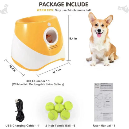 Dog Automatic Ball Launcher - Auto Launch, PVC Material, 3 Distances, 2200Mah Li-Ion Battery, 3 Tennis Balls Included, Supervised Use, Indoor/Outdoor Interactive Indoor Training Toy for Small-Medium Dogs, Indoor Training Ball