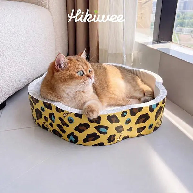 Hikiwee Calming Sunken Flower Cat Scratcher Bed, Cozy Flower Shaped Design for Sensitive Cats, Heavy-Duty Less-Shedding Paperboard Cat Scratcher with Anti-Dust Base