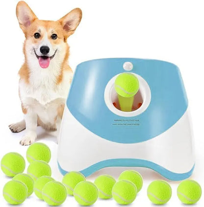 Dog Automatic Ball Launcher - Auto Launch, PVC Material, 3 Distances, 2200Mah Li-Ion Battery, 3 Tennis Balls Included, Supervised Use, Indoor/Outdoor Interactive Indoor Training Toy for Small-Medium Dogs, Indoor Training Ball