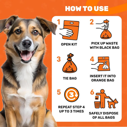 Cleanwaste Waggy Baggy Adventure-Ready Dog Waste Bags with Smell-Proof Dual Bag System and Convenient Carry Handle, 10 Count