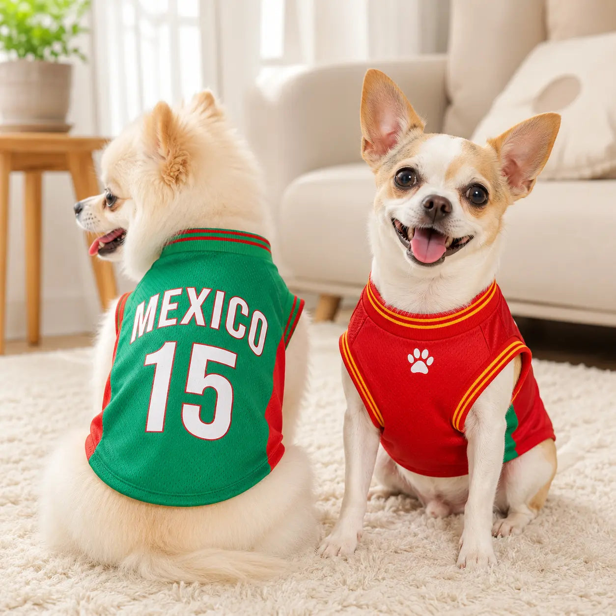 Mexico 15 Pet Jersey Shirt for Dogs and Cats - Breathable Sleeveless Soccer Vest, Lightweight Sports Outfit for Small to Medium Pets, Stylish Mesh Apparel for Daily Wear, Photos, Events, and Game Day