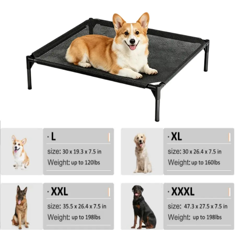 Elevated Dog Bed, Breathable Mesh/Oxford Fabric Cool Dog Bed, Portable Indoor & Outdoor Cooling Raised Cot Pet Hammock Bed Large Sized Dog Easy to Install and Clean Durable Dog Bed Cooling Cot