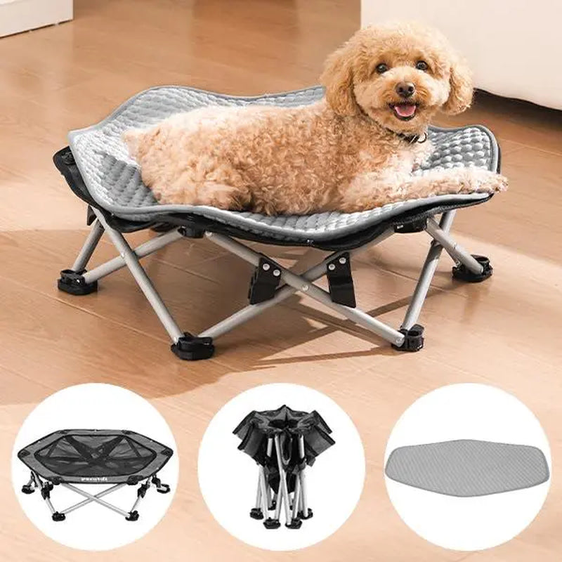 Pecute Elevated Dog Bed with Cooling Blanket - 16Mm Foldable Portable Steel Frame, Hose-Cleanable Mesh Saves Time, 60Kg Weight Capacity, Fold Back in 3S, Storage Bag, for Small Dogs Poodle, Patio Camping Outdoor Pet Cot, Plain