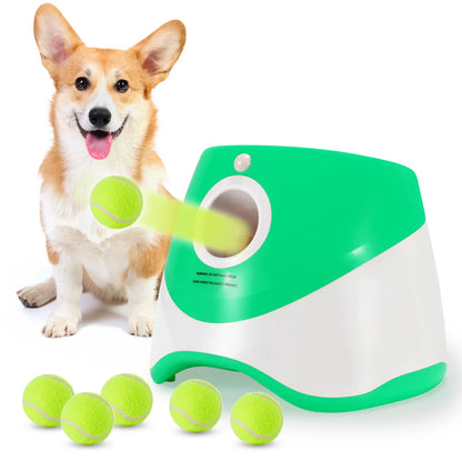 Dog Automatic Ball Launcher - Auto Launch, PVC Material, 3 Distances, 2200Mah Li-Ion Battery, 3 Tennis Balls Included, Supervised Use, Indoor/Outdoor Interactive Indoor Training Toy for Small-Medium Dogs, Indoor Training Ball