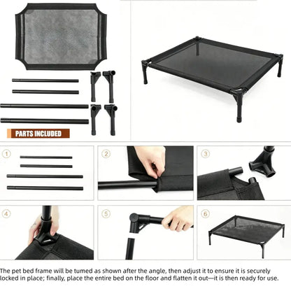 Elevated Dog Bed, Breathable Mesh/Oxford Fabric Cool Dog Bed, Portable Indoor & Outdoor Cooling Raised Cot Pet Hammock Bed Large Sized Dog Easy to Install and Clean Durable Dog Bed Cooling Cot