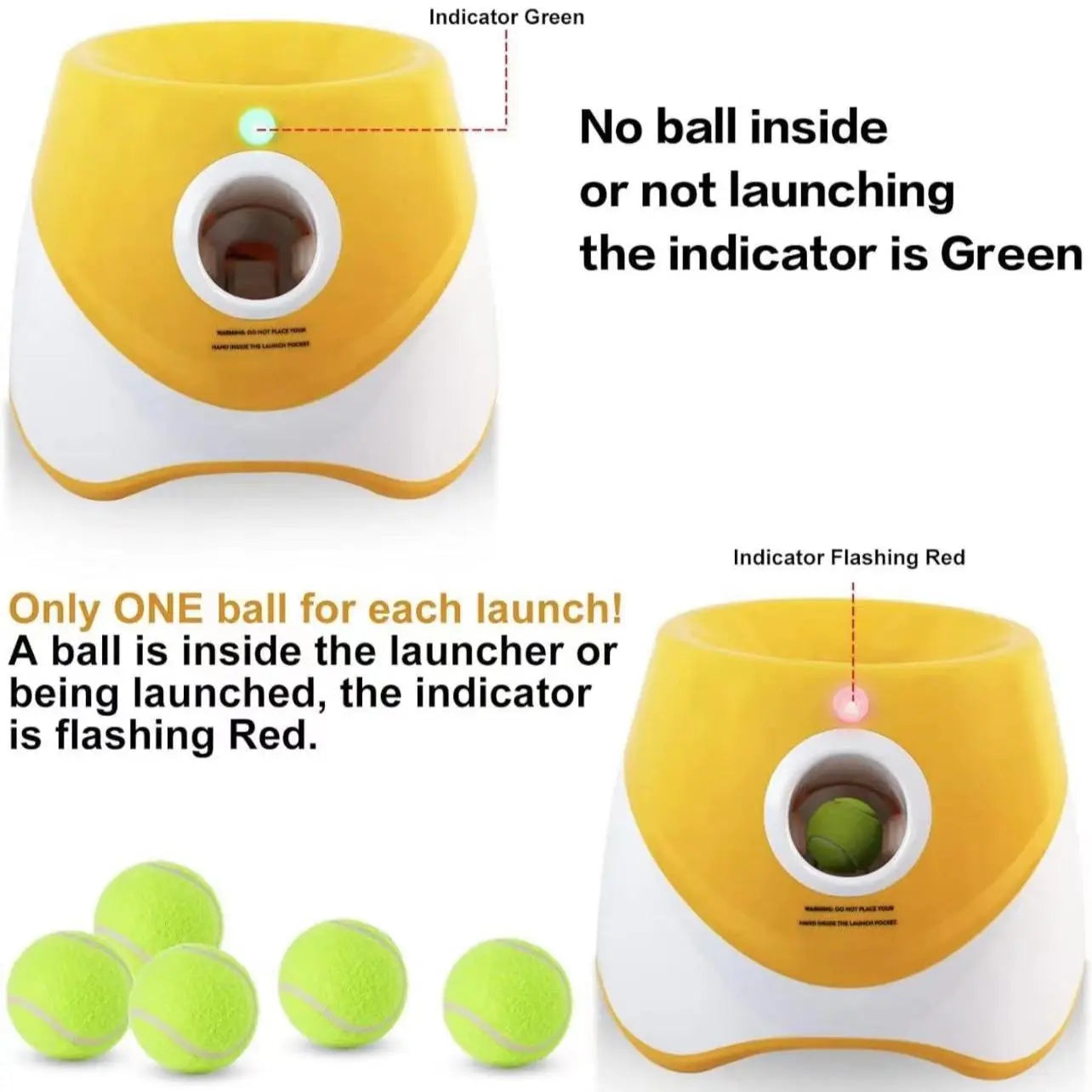 Dog Automatic Ball Launcher - Auto Launch, PVC Material, 3 Distances, 2200Mah Li-Ion Battery, 3 Tennis Balls Included, Supervised Use, Indoor/Outdoor Interactive Indoor Training Toy for Small-Medium Dogs, Indoor Training Ball