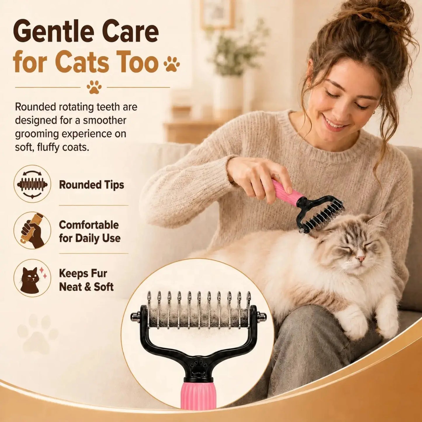 Pet Detangling Comb for Dogs and Cats,Stainless Steel Pet Grooming Tool for Loose Hair Removal,Light Mats, Tangles,Shedding and Daily Coat Care