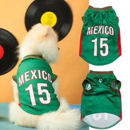 Mexico 15 Pet Jersey Shirt for Dogs and Cats - Breathable Sleeveless Soccer Vest, Lightweight Sports Outfit for Small to Medium Pets, Stylish Mesh Apparel for Daily Wear, Photos, Events, and Game Day