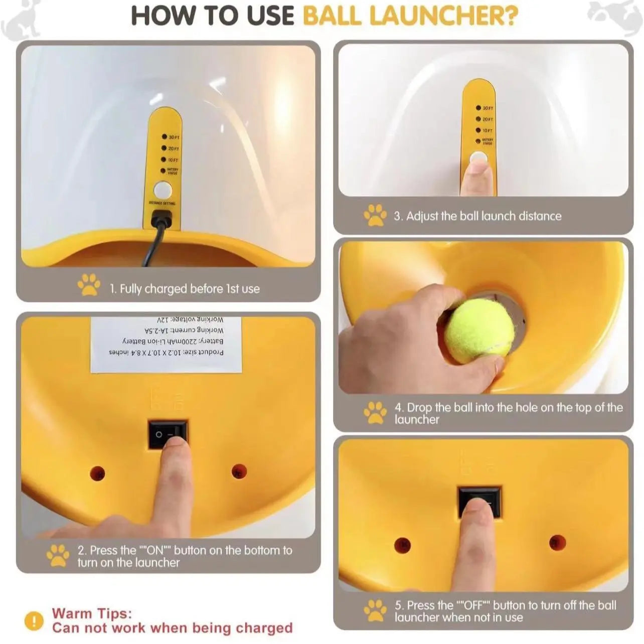 Dog Automatic Ball Launcher - Auto Launch, PVC Material, 3 Distances, 2200Mah Li-Ion Battery, 3 Tennis Balls Included, Supervised Use, Indoor/Outdoor Interactive Indoor Training Toy for Small-Medium Dogs, Indoor Training Ball