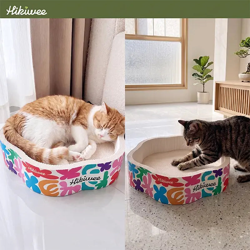 Hikiwee Calming Sunken Flower Cat Scratcher Bed, Cozy Flower Shaped Design for Sensitive Cats, Heavy-Duty Less-Shedding Paperboard Cat Scratcher with Anti-Dust Base