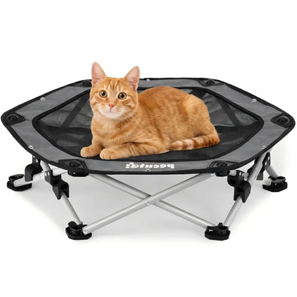 Pecute Elevated Dog Bed with Cooling Blanket - 16Mm Foldable Portable Steel Frame, Hose-Cleanable Mesh Saves Time, 60Kg Weight Capacity, Fold Back in 3S, Storage Bag, for Small Dogs Poodle, Patio Camping Outdoor Pet Cot, Plain