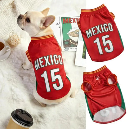 Mexico 15 Pet Jersey Shirt for Dogs and Cats - Breathable Sleeveless Soccer Vest, Lightweight Sports Outfit for Small to Medium Pets, Stylish Mesh Apparel for Daily Wear, Photos, Events, and Game Day