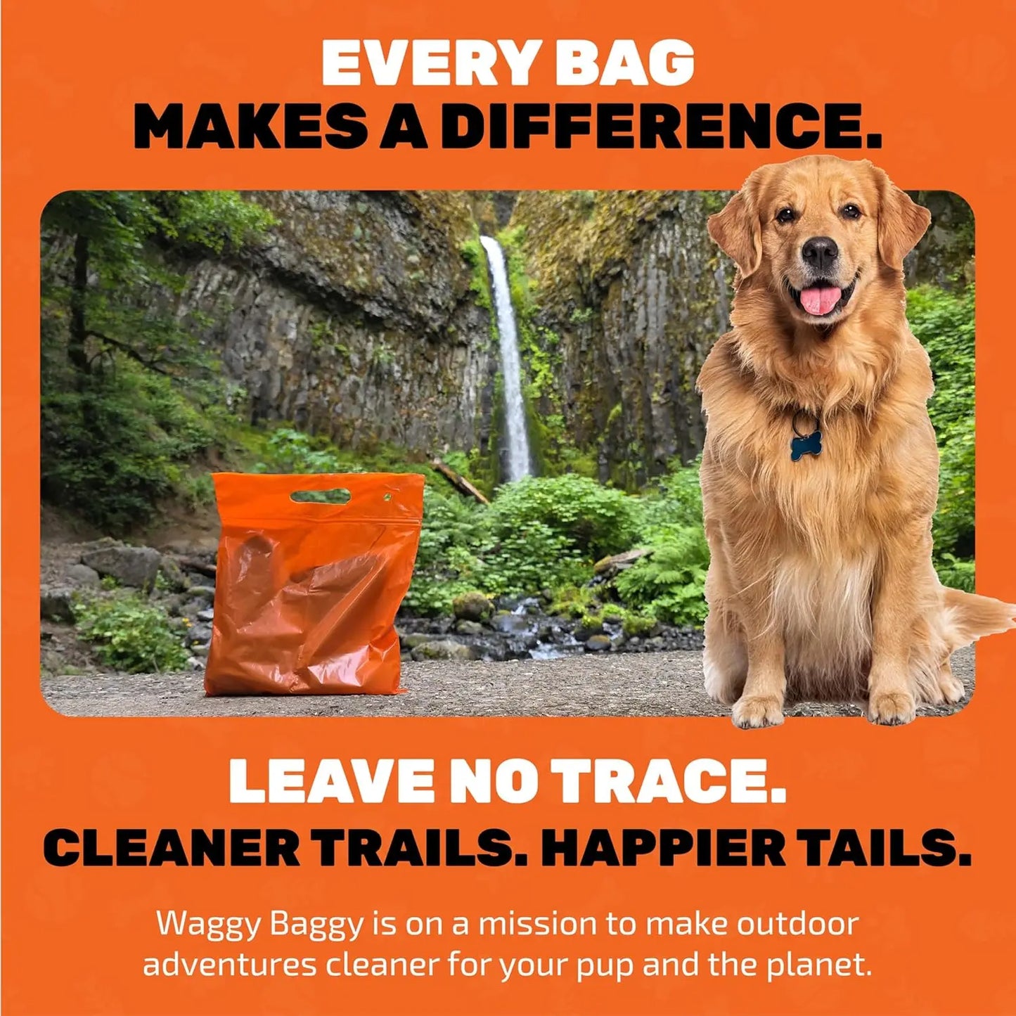 Cleanwaste Waggy Baggy Adventure-Ready Dog Waste Bags with Smell-Proof Dual Bag System and Convenient Carry Handle, 10 Count