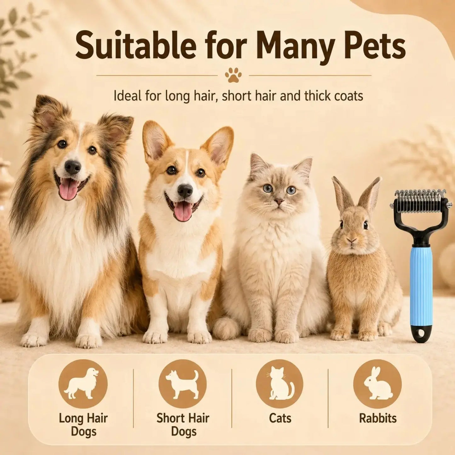 Pet Detangling Comb for Dogs and Cats,Stainless Steel Pet Grooming Tool for Loose Hair Removal,Light Mats, Tangles,Shedding and Daily Coat Care